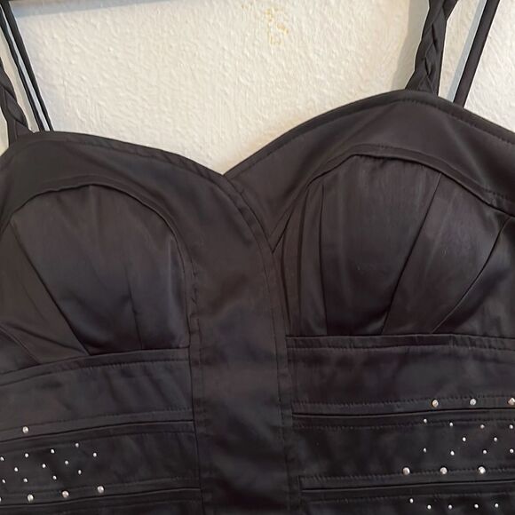 XOXO Black Satin Corset Party Dress with Stud and Rhinestones Accents Size 7/8 - Picture 1 of 10